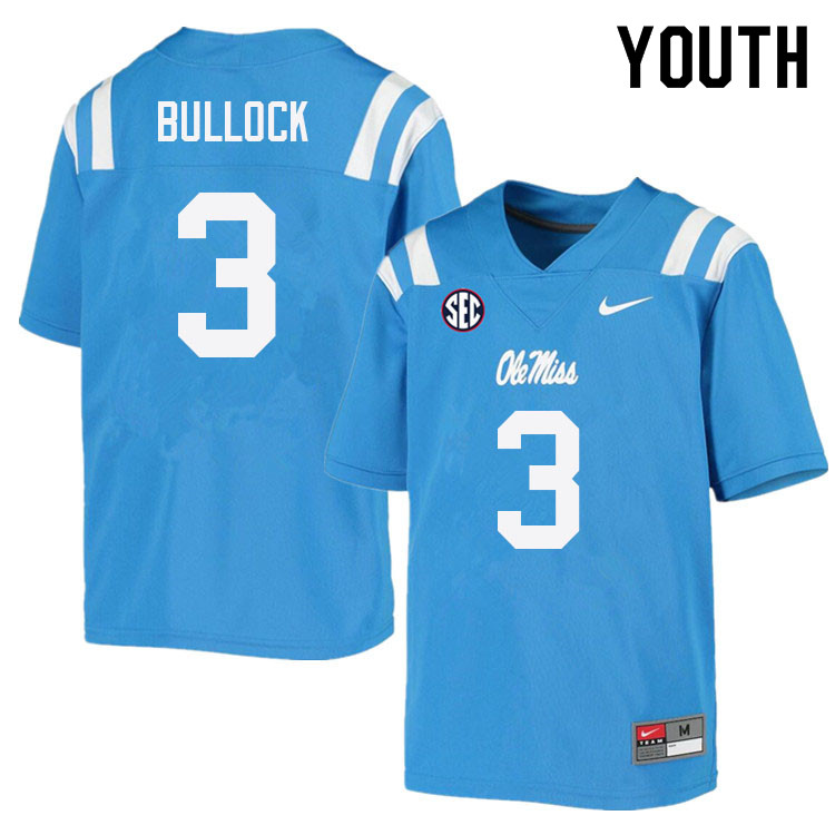 Youth #3 Kentrel Bullock Ole Miss Rebels College Football Jerseys Sale-Power Blue - Click Image to Close